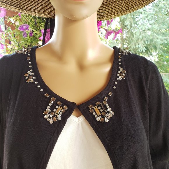 ELIZA J, black cropped cardigan with crystal details, size: large - Picture 7 of 13